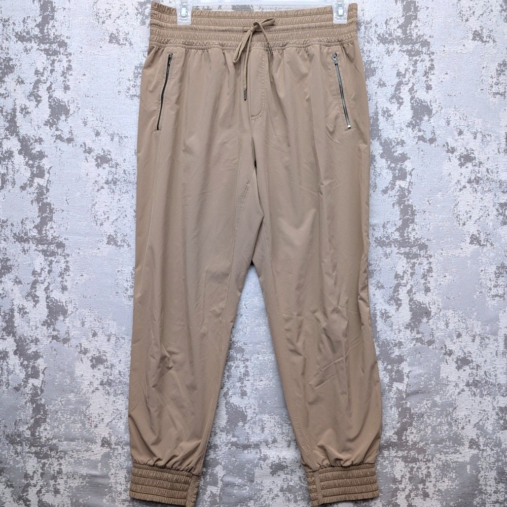 Athleta Camden Jogger Womens 12 Tan Khaki High Rise Smocked Waist Zip Pant